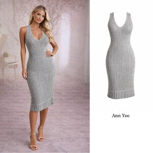 ANN YEE Metallic Crochet Knit Body-con Dress